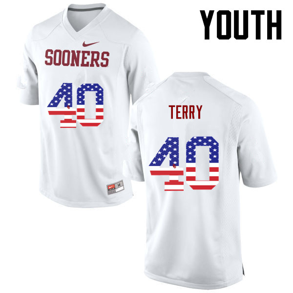 Youth Oklahoma Sooners #40 Jon-Michael Terry College Football USA Flag Fashion Jerseys-White